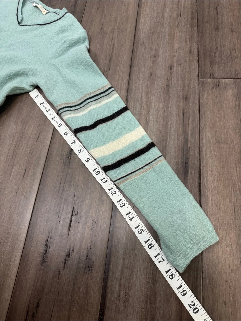 Smartwool Women's Light Teal V-Neck Sweater with Striped Sleeve‎ Detail